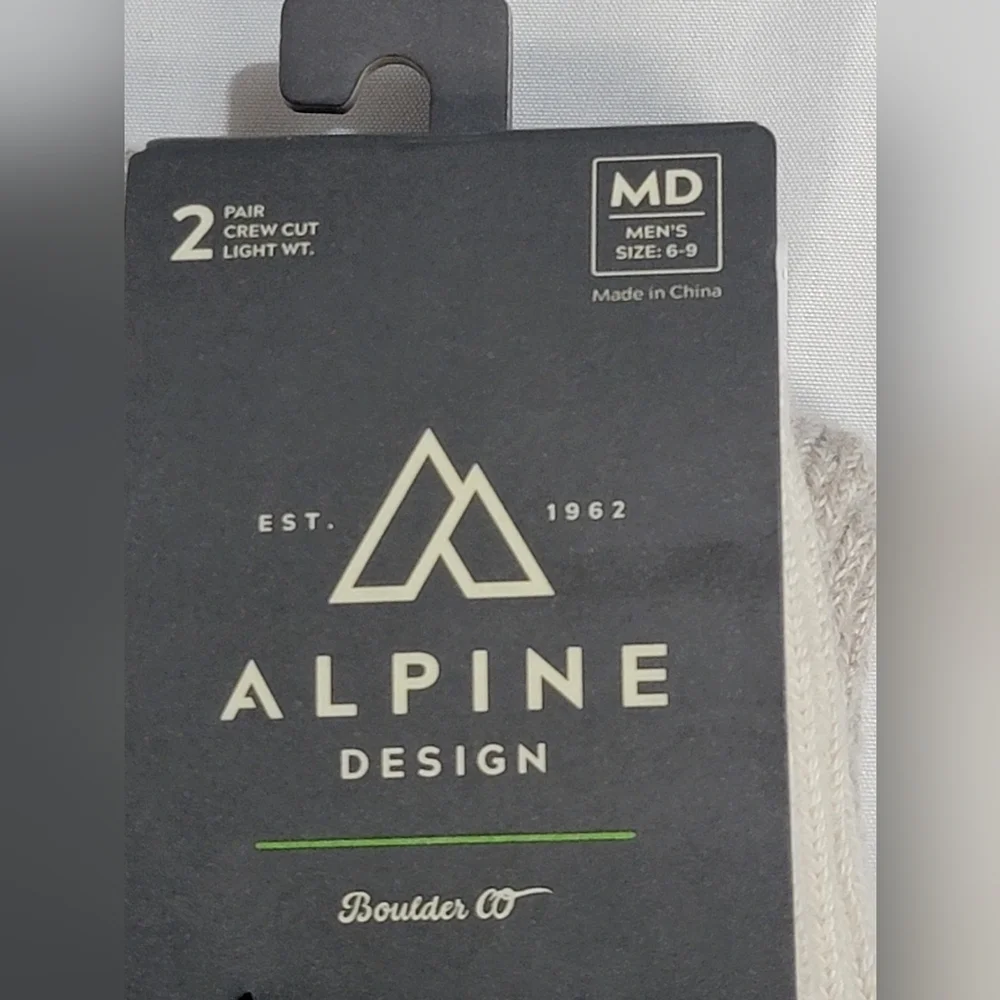 Alpine Design Ragg Hiking Sock 2 Pack Crewcut Mens Size Medium 6-9